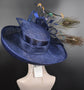 Navy Blue Sinamay Kentucky Derby Hat: Peacock Feathers, Wide Brim