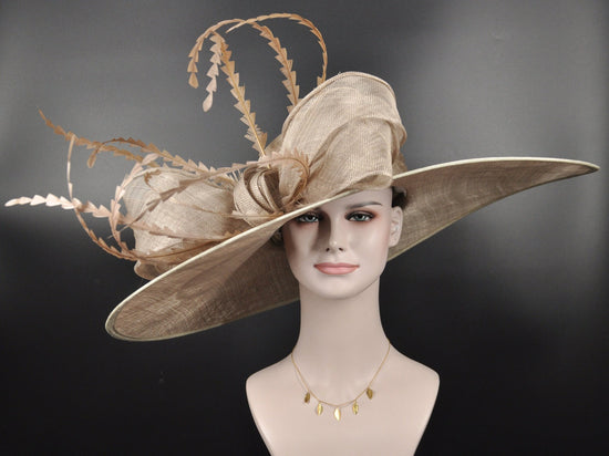 Taupe Feather Derby Hat, Royal Ascot Tea Party Hat