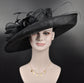 Black Sinamay Derby Hat: Wide Brim Feather Ascot Hat