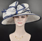 Navy & White Sinamay Derby Hat: Kentucky Church Wedding Ascot Race