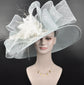 Powder Blue Sinamay Derby Hat: Wide Brim, Bows, Feather Flower