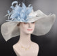 Sinamay Kentucky Derby Hat: White Church Tea Party Hat with Blue Feathers