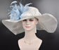 Sinamay Kentucky Derby Hat: White Church Tea Party Hat with Blue Feathers
