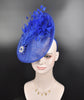 Royal  Blue Sinamay Fascinator Hat Kentucky Derby Hat Tea Wedding Party Hat with Jumbo  Feather Flower and Shinning Rhistone