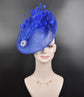 Royal  Blue Sinamay Fascinator Hat Kentucky Derby Hat Tea Wedding Party Hat with Jumbo  Feather Flower and Shinning Rhistone
