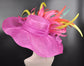 Hot Pink Sinamay Kentucky Derby Hat: Feather Flowers Tea Party Hat