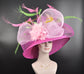 Pink Sinamay Kentucky Derby Hat: Feather Flower Wide Brim Ascot Hat