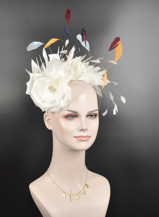 Ivory Silk Flower Fascinator: Feather Kentucky Derby Wedding Hat