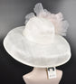 Audrey Hepburn Style Dome Hat Kentucky Derby Hat Tea Party Carriage Wide Brim Sinamay Hat White w Blush Pink Silk Flower