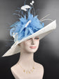 White Blue Wide Brim Kentucky Derby Hat,Ascot Hat for Wedding & Tea Party, Garden Party Hat, Mother of the Bride, Church