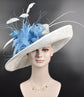 White Blue Wide Brim Kentucky Derby Hat,Ascot Hat for Wedding & Tea Party, Garden Party Hat, Mother of the Bride, Church