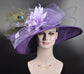 Purple Sinamay Kentucky Derby Hat: Wide Brim Peacock Feather Wedding