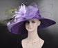 Purple Sinamay Kentucky Derby Hat: Wide Brim Peacock Feather Wedding