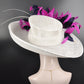 Wide Brim Sinamay Derby Hat: Hot Pink & Navy Feather Flower
