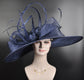 Navy Blue Feather Kentucky Derby Hat: Royal Ascot Wedding Party Hat