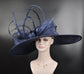Navy Blue Feather Kentucky Derby Hat: Royal Ascot Wedding Party Hat