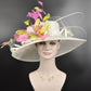 Wide Brim Sinamay Derby Hat: Feather Flower Kentucky Oaks Hat