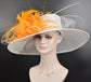 Wide Brim Sinamay Hat Church Kentucky Derby Hat Carriage Tea Party Wedding Hat Royal Ascot Horse Race Oaks day hatWhite w Orange