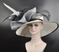 White w Black Jumbo Bows Feather Flower Wide Brim Kentucky Derby Party Hat