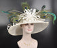 Wide Brim Kentucky Derby Hat, Ascot Hat for Wedding & Tea Party, Garden Party Hat, Mother of the Bride, Church  Ivory  Peacock Feather