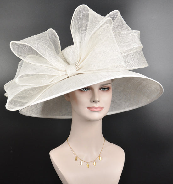 White Sinamay Derby Hat: Wide Brim Royal Ascot Wedding Hat