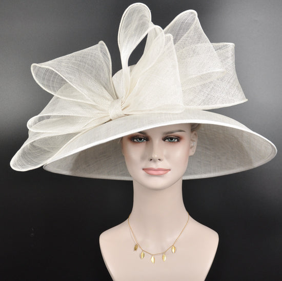 White Sinamay Derby Hat: Wide Brim Royal Ascot Wedding Hat