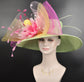 Wide Brim Sinamay Kentucky Derby Hat: Green, Lemon, Pink Flower