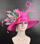 Hot Pink Sinamay Kentucky Derby Hat: Wide Brim Feathered Church Hat