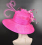 Hot Pink Sinamay Kentucky Derby Hat: Wide Brim Feathered Church Hat