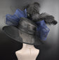 Black Navy Blue Wide Brim Sinamay Hat Church Kentucky Derby Hat Carriage Tea Party Wedding Hat Bows Feather Flower Ostrich Feathers  Quills