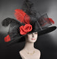 Black Sinamay Derby Hat: Red Rose, Feather Ascot Hat