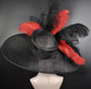 Black Sinamay Derby Hat: Red Rose, Feather Ascot Hat