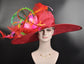 Feather Flower Derby Hat: Red, Pink, Orange, Green Ostrich Feather