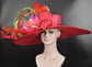 Feather Flower Derby Hat: Red, Pink, Orange, Green Ostrich Feather