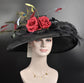 Wide Brim Sinamay Kentucky Derby Hat: Black Flower Feather Church Hat