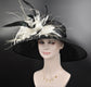 Wide Brim Kentucky Derby Hat, Ascot Hat for Wedding & Tea Party, Garden Party Hat, Mother of the Bride, Church Black w White