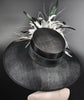 Wide Brim Kentucky Derby Hat, Ascot Hat for Wedding & Tea Party, Garden Party Hat, Mother of the Bride, Church Black w White