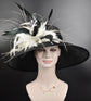 Wide Brim Kentucky Derby Hat, Ascot Hat for Wedding & Tea Party, Garden Party Hat, Mother of the Bride, Church Black w White