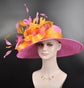 Pink Sinamay Kentucky Derby Hat, Orange & Green Feather Flower