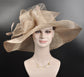 Taupe Sinamay Wide Brim Derby Hat: Oaks, Wedding, Tea Party