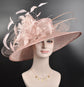 Wide Brim Sinamay Derby Hat: Blush Pink Flower, Wedding Race Day Hat