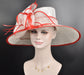 White  Red Wide Brim Kentucky Derby Hat, Ascot Hat for Wedding & Tea Party, Garden Party Hat, Mother of the Bride, Church
