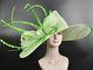 Spring Green Kentucky Derby Hat: Wide Brim Feathered Ascot Hat