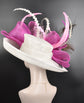 Sinamay Derby Hat: White Wide Brim Feathered Tea Party Hat