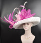 Sinamay Kentucky Derby Hat: White Wide Brim Feathered Tea Party Hat