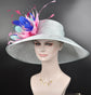 Powder Blue Sinamay Kentucky Derby Hat: Feather Flower Wide Brim