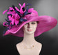 Fuchsia Sinamay Derby Hat: Hot Pink & Navy Feather Flower