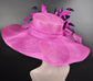 Fuchsia Sinamay Derby Hat: Hot Pink & Navy Feather Flower