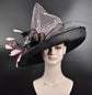 Wide Brim Sinamay Derby Hat: Black & Blush Pink Ascot Hat