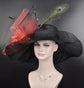 Black Sinamay Kentucky Derby Hat: Coral Pink Feather Flower Bow